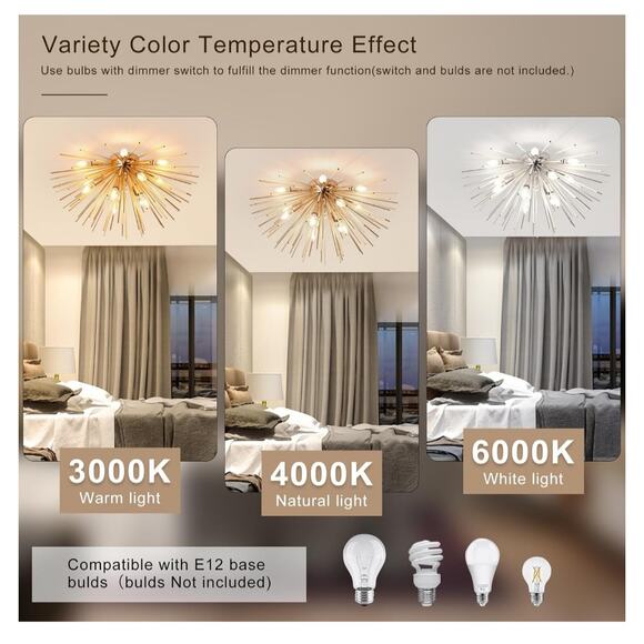 Gold Sputnik 12-Light Firework Ceiling Light Fixture - Picture 9 of 10